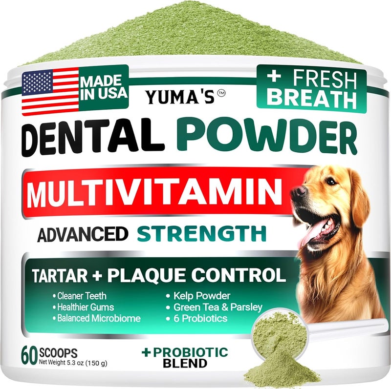 YUMA'S Advanced Dog Dental Powder, Breath Freshener with Multivitamin, Dog Teeth Cleaning, Bad Breath & Tartar and Plaque Off Remover for Dogs Probiotics lab co, Pet Oral Care - Vitamins and Supplements - Image 1