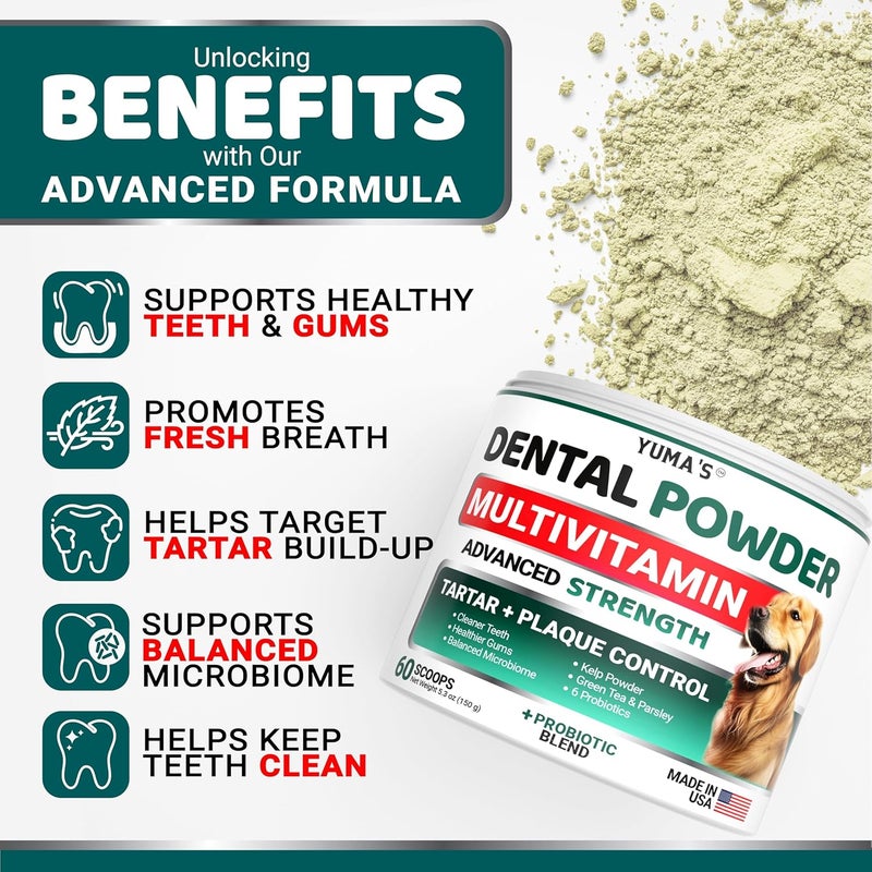 YUMA'S Advanced Dog Dental Powder, Breath Freshener with Multivitamin, Dog Teeth Cleaning, Bad Breath & Tartar and Plaque Off Remover for Dogs Probiotics lab co, Pet Oral Care - Vitamins and Supplements - Image 2