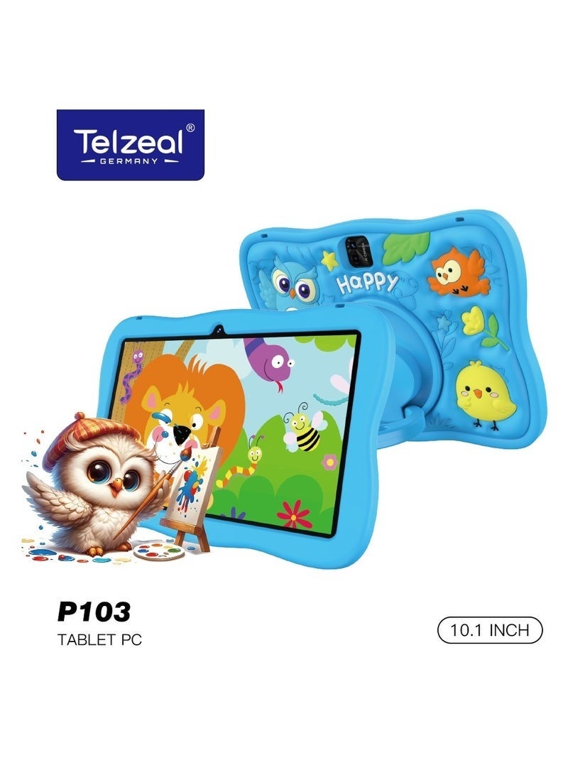 Telzeal P103 Kids Tablet 10.1 Inch Android 13 Dual SIM 8GB RAM 512GB Storage 10000mAh Battery Parental Control Eye Protection Blue