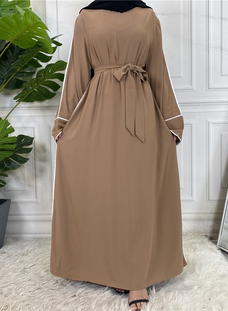 Loquat Women's Solid White Edge Large Lace Up Dress Abaya  - Image 2