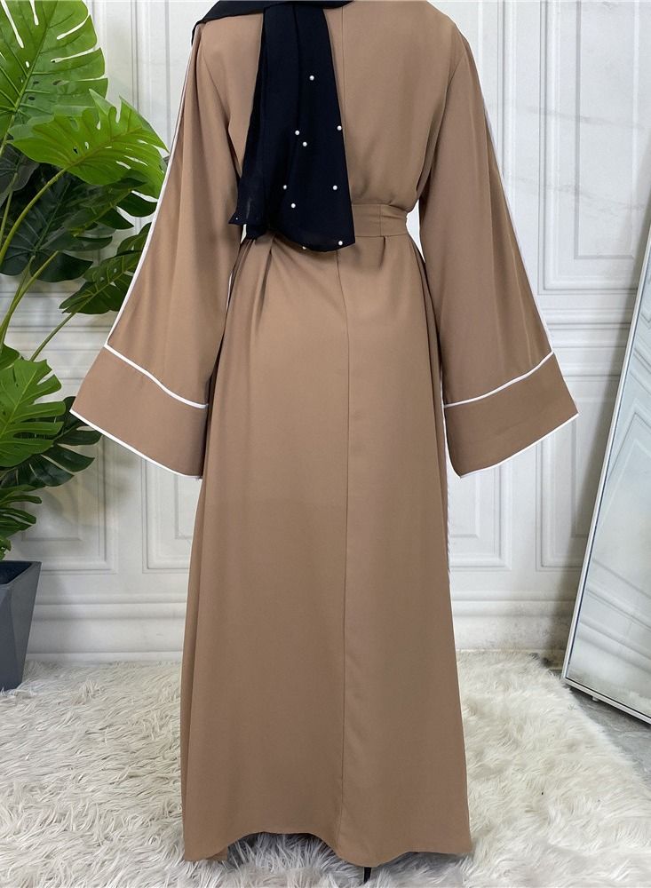 Loquat Women's Solid White Edge Large Lace Up Dress Abaya  - Image 3