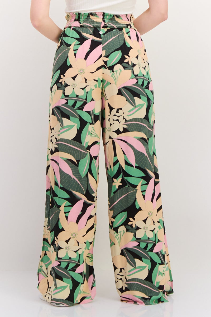 Roxy Women Floral Print Wide Leg Palazzo Pants, Green  - Image 3