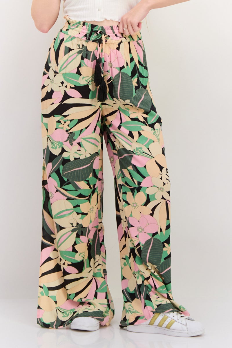 Roxy Women Floral Print Wide Leg Palazzo Pants, Green  - Image 1
