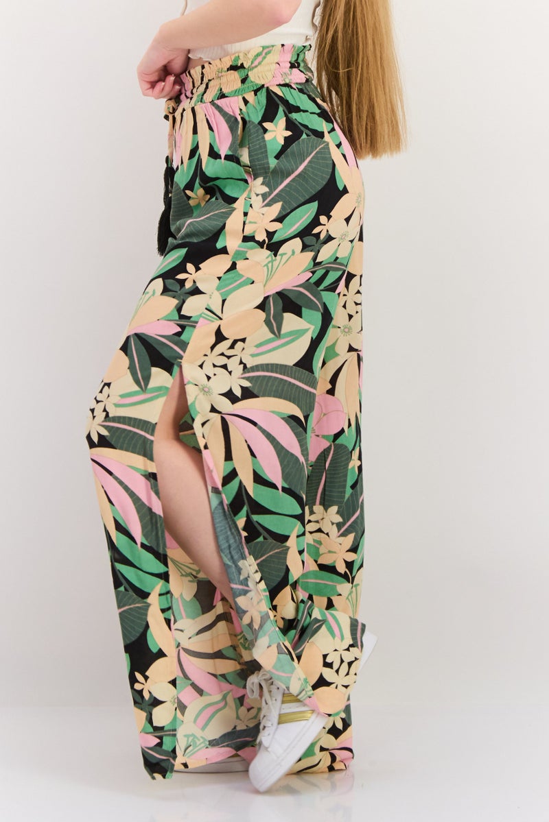 Roxy Women Floral Print Wide Leg Palazzo Pants, Green - Image 2