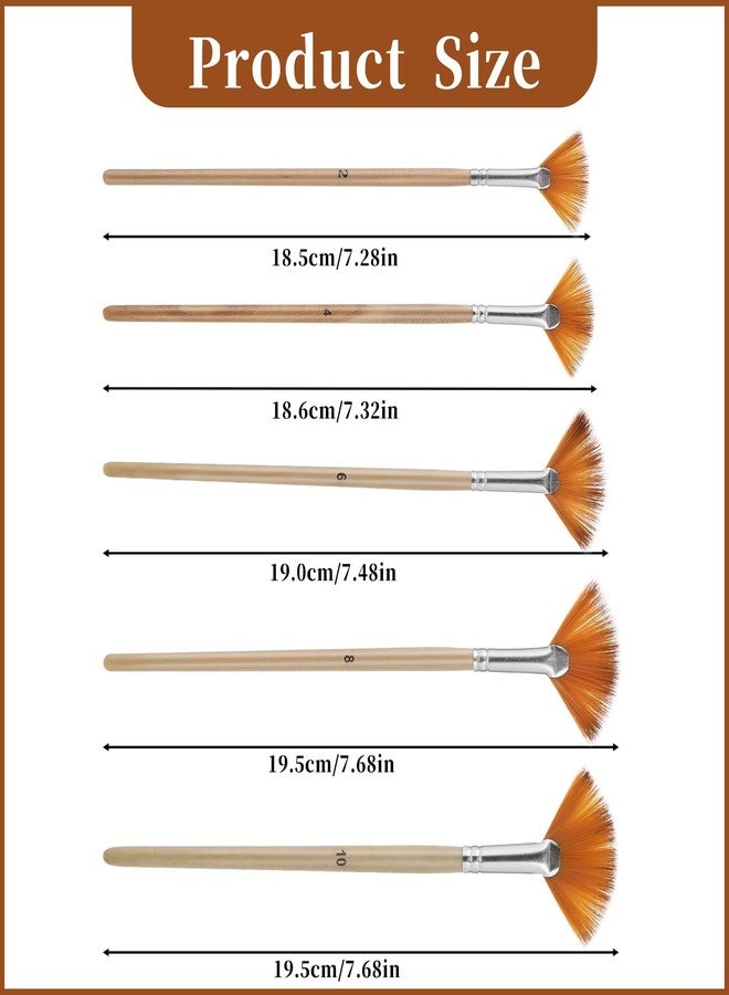 Hariendny 5 PCS Fan Brushes Paint Fan Brush for Painting Long Wood Handle Painting Brushes Paint with Nylon Hair Brushes Set Fan Brush for Acrylic Oil Watercolor Gouache Painting Kits - Image 2