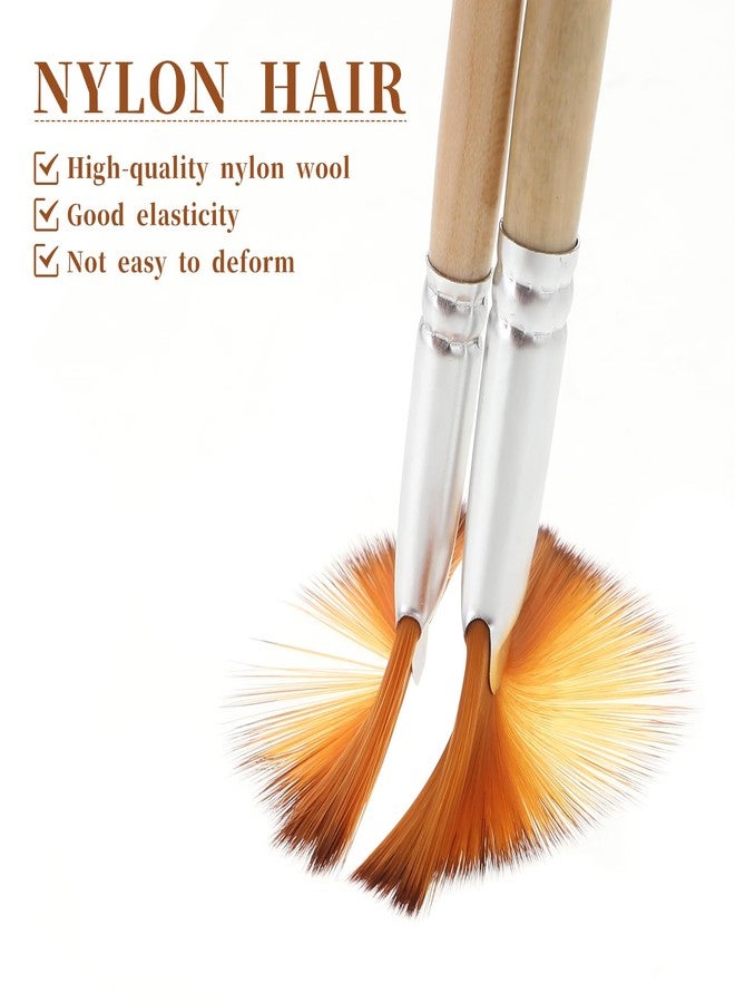 Hariendny 5 PCS Fan Brushes Paint Fan Brush for Painting Long Wood Handle Painting Brushes Paint with Nylon Hair Brushes Set Fan Brush for Acrylic Oil Watercolor Gouache Painting Kits - Image 3