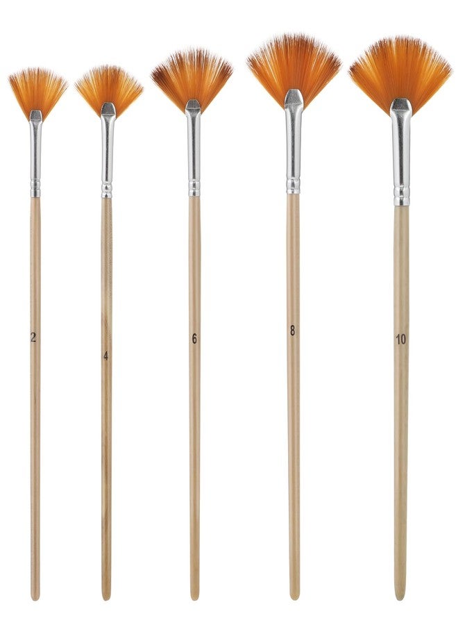 Hariendny 5 PCS Fan Brushes Paint Fan Brush for Painting Long Wood Handle Painting Brushes Paint with Nylon Hair Brushes Set Fan Brush for Acrylic Oil Watercolor Gouache Painting Kits - Image 1