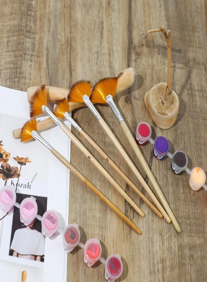 Hariendny 5 PCS Fan Brushes Paint Fan Brush for Painting Long Wood Handle Painting Brushes Paint with Nylon Hair Brushes Set Fan Brush for Acrylic Oil Watercolor Gouache Painting Kits - Image 5