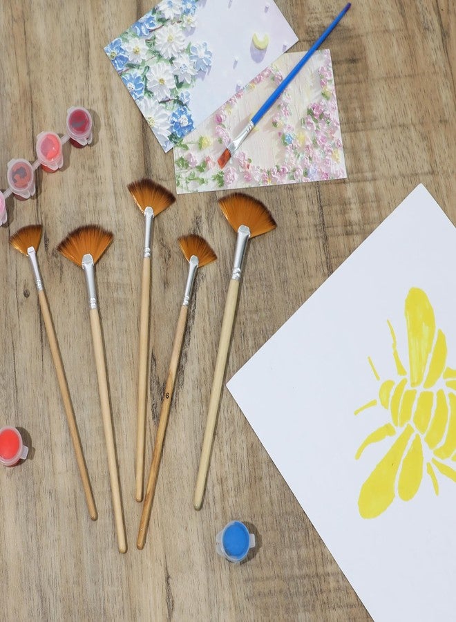 Hariendny 5 PCS Fan Brushes Paint Fan Brush for Painting Long Wood Handle Painting Brushes Paint with Nylon Hair Brushes Set Fan Brush for Acrylic Oil Watercolor Gouache Painting Kits - Image 4