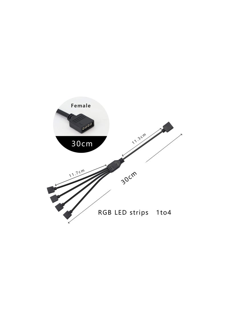 RGB 1 to 4 Splitter Cable, 12V 4 PIN RGB Splitter Cable LED Strip Connector, 5050 LED Tape Light Connector, Extension Cable for Computer Fan Motherboard, 2 Pack - Image 5