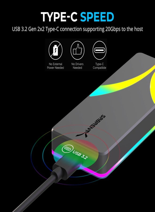 SABRENT Rocket RGB USB C 20Gbps M.2 SATA/NVMe SSD Enclosure (EC-RGBG) - Image 4