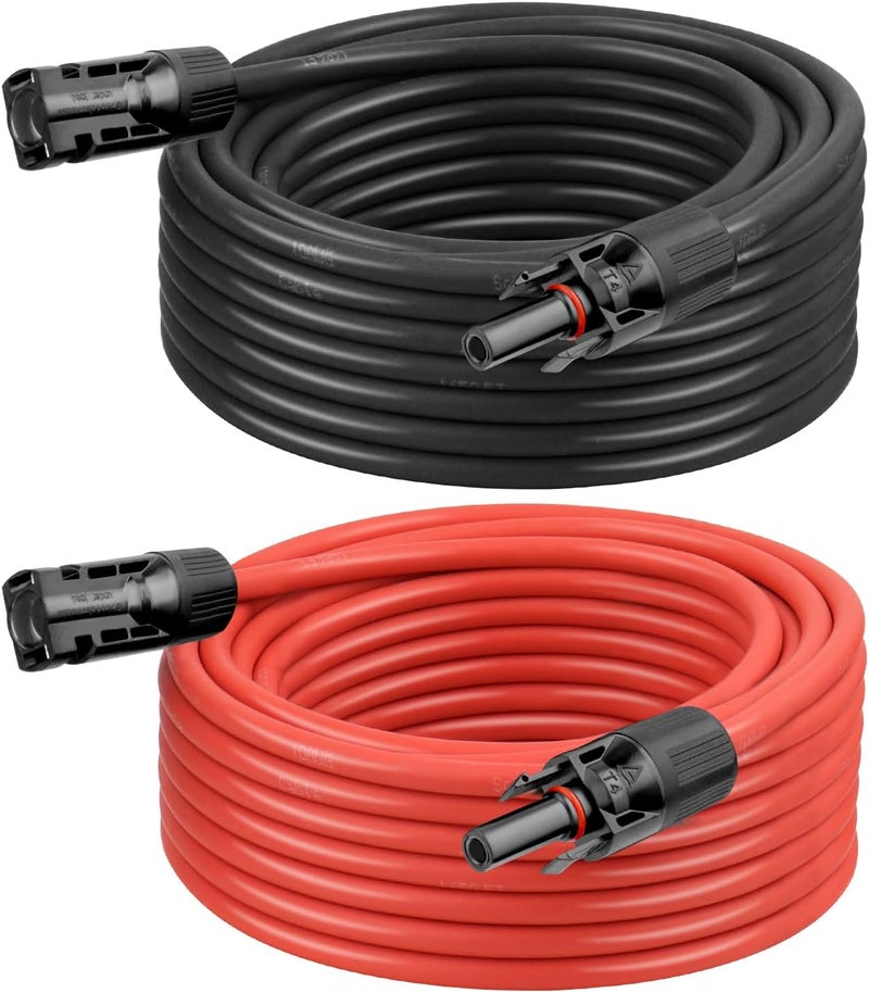 Kimbluth 10 AWG Solar Extension Cable 25FT Black + 25FT Red, Ultra Solar Panel Wire Male to Female Tinned Copper Wire for Solar Panel, Automotive, RV, Boat, Outdoors - Image 1