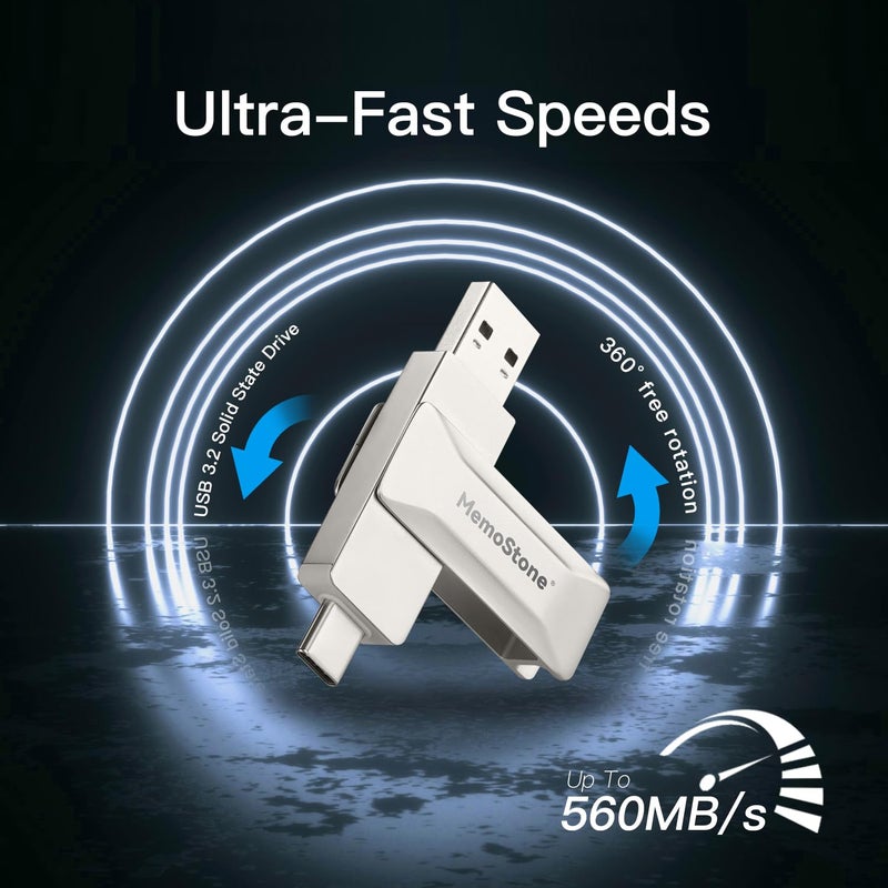 KingSpec MemoStone 512GB USB C+A External SSD Up to 550MB/s, Compact Pocket Design Portable Solid State Drives 3D NAND Flash, Compatible with Smartphone/Laptop/Tablet/PC - Image 2