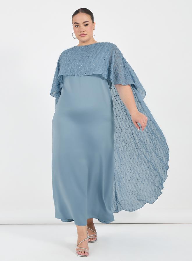 Styli Plus Size Embellished Cape Sleeves A-Line Maxi Dress  - Image 1