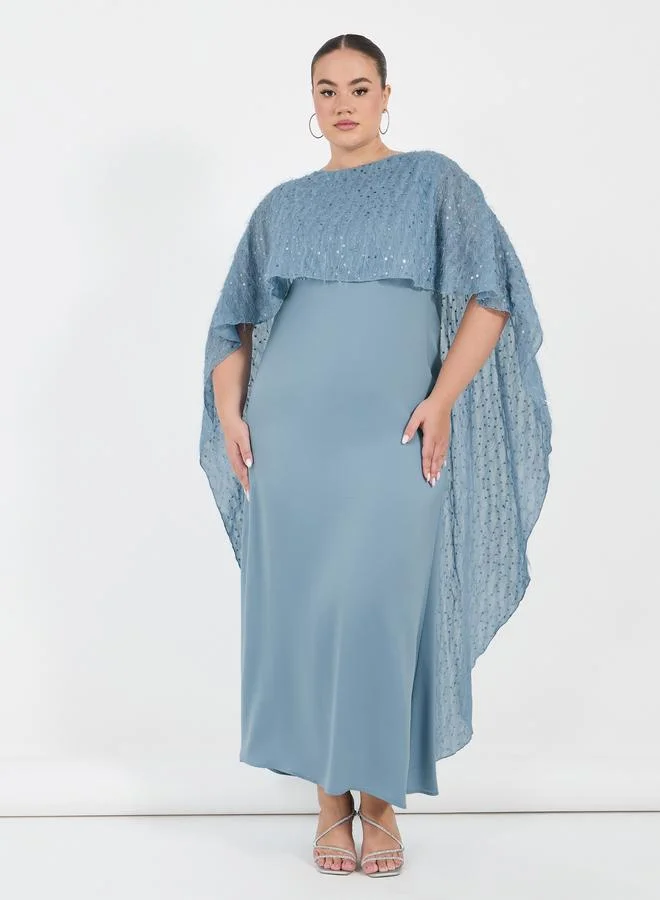 Styli Plus Size Embellished Cape Sleeves A-Line Maxi Dress