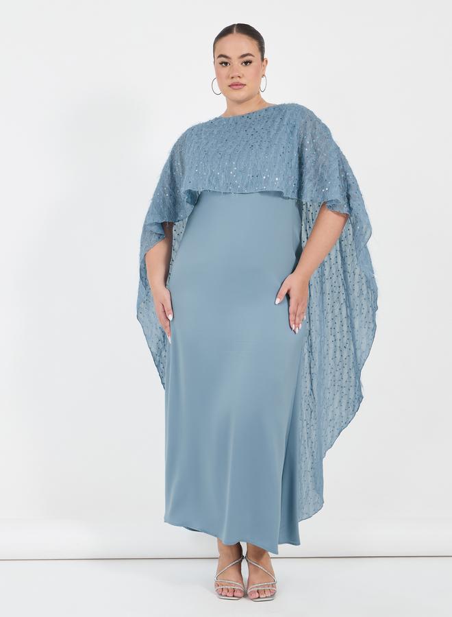 Styli Plus Size Embellished Cape Sleeves A-Line Maxi Dress  - Image 4