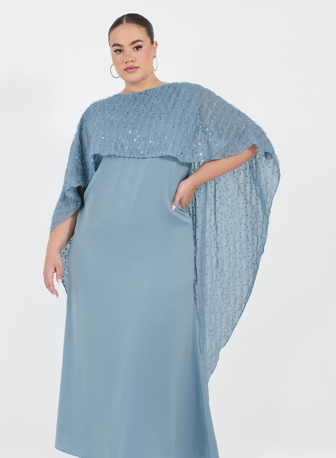 Styli Plus Size Embellished Cape Sleeves A-Line Maxi Dress  - Image 2