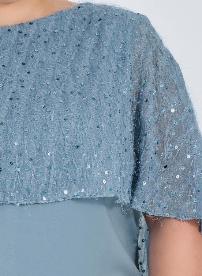 Styli Plus Size Embellished Cape Sleeves A-Line Maxi Dress  - Image 3