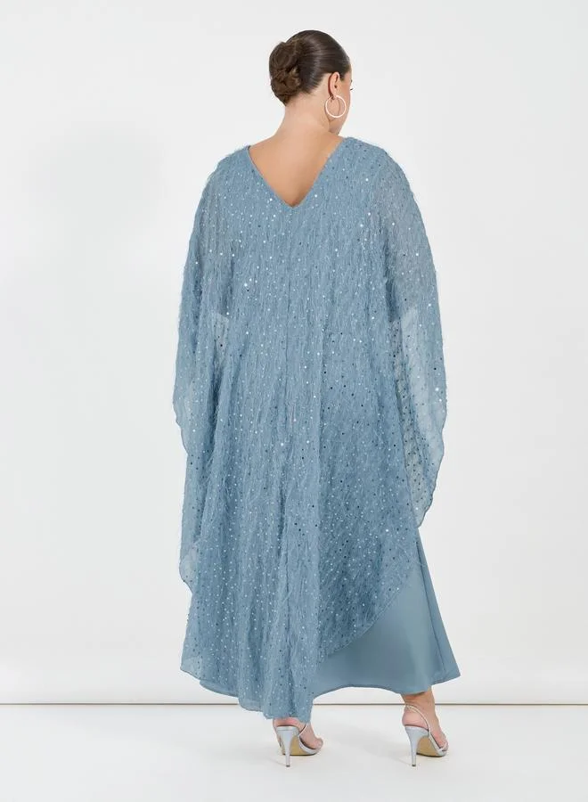 Styli Plus Size Embellished Cape Sleeves A-Line Maxi Dress