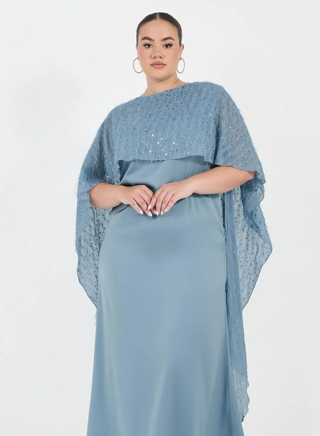 Styli Plus Size Embellished Cape Sleeves A-Line Maxi Dress