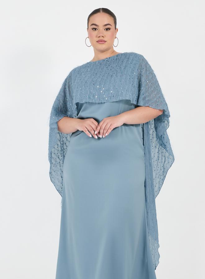 Styli Plus Size Embellished Cape Sleeves A-Line Maxi Dress  - Image 5