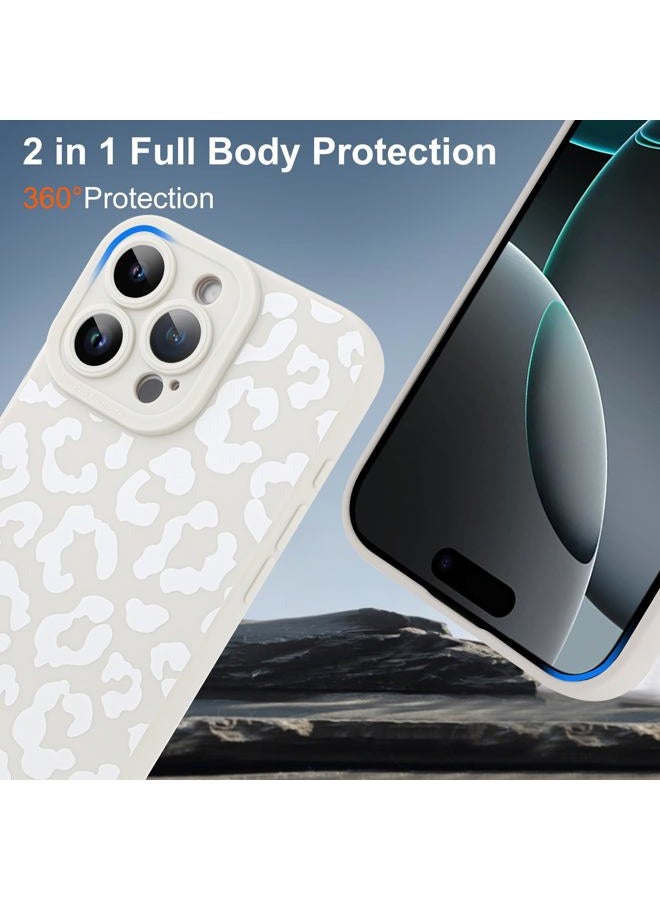 TEAUGHT Compatible with iPhone 16 Pro Max Case Cute Pattern White Leopard Print + Screen Protector Tire Shockproof Cover, Cheetah Pattern Phone Case Anti-Skid for Girls Women -White - Image 3