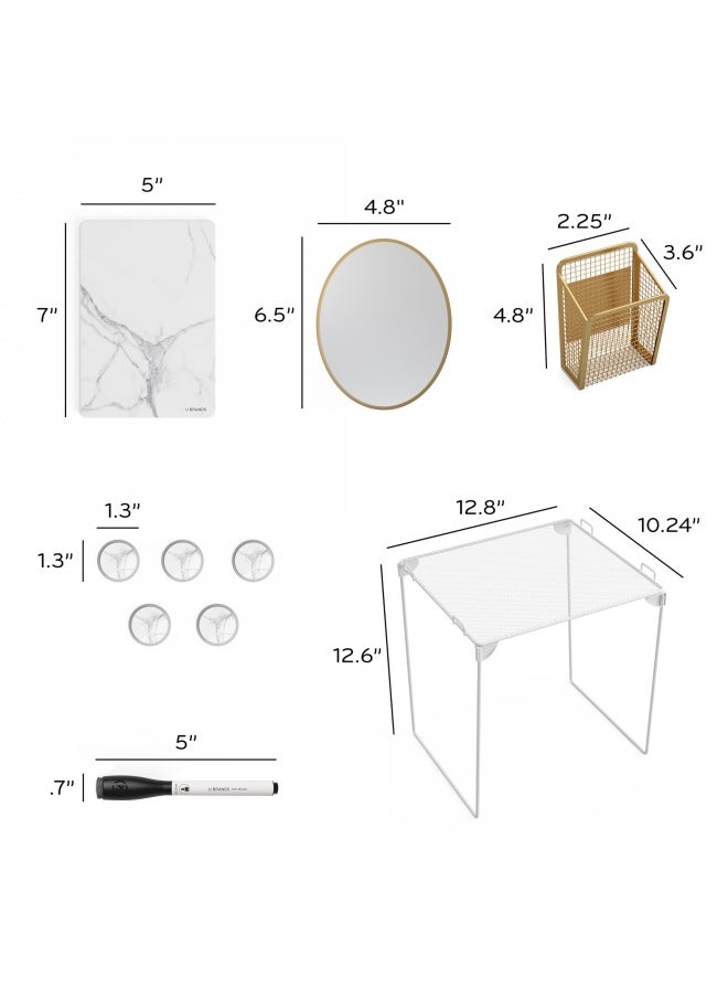 U Brands Locker Organizer And Decorating Kit Back To School Essentials Gold 11-Piece Includes Marble-Print Accessories Mirror Shelf And More  - Image 2