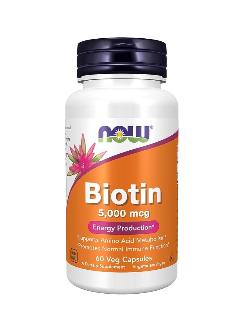 now Biotin 5000 mcg Dietary Supplement - 60 Veg Capsules