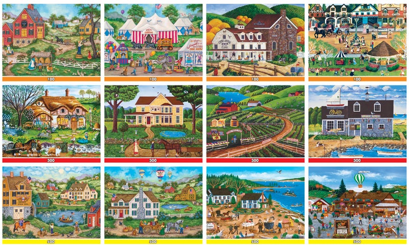 MasterPieces â€“ Jigsaw Puzzle 12-Pack Bundle Set, Fun for Adults and Family, Folk Art Collection, (4) Round 100 Piece, (4) 300 Piece, (4) 500 Pieces - Image 2