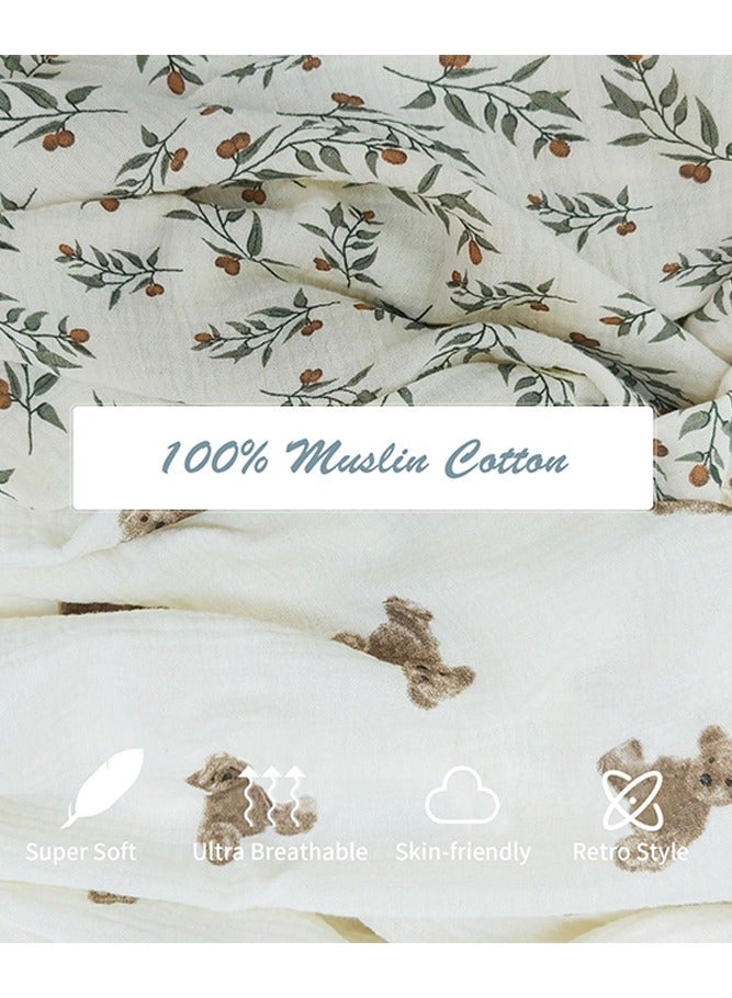 Cotton Muslin Baby Blanket with Tassel, Boho Muslin Swaddle Blanket Baby Receiving Blanket with Fringe, Nursing Blankets for Toddler Infant (120*100cm, Little Bear) - Image 3