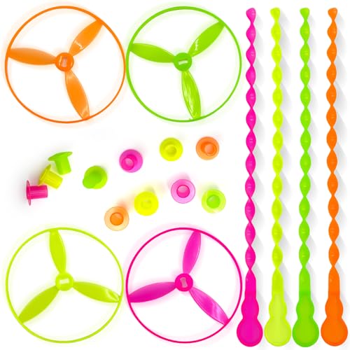 Sepco 50 Pcs Plastic Flying Helicopter Toy Set Flying Twist Disc with Launchers Spinning Bamboo Dragonfly Plastic Propeller for Kids Party Favors Gifts - Image 1