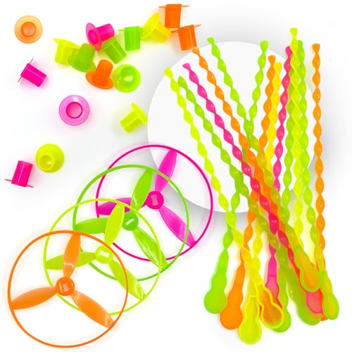 Sepco 50 Pcs Plastic Flying Helicopter Toy Set Flying Twist Disc with Launchers Spinning Bamboo Dragonfly Plastic Propeller for Kids Party Favors Gifts - Image 5