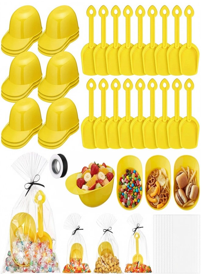 Liitrsh 73 Pcs/18 Sets Construction Party Favors Including Small Hard Hat Snack Ice Cream Bowl and Shovel Construction Gifts Soft Plastic Building Birthday Party Gifts with Transparent Bags - Image 1