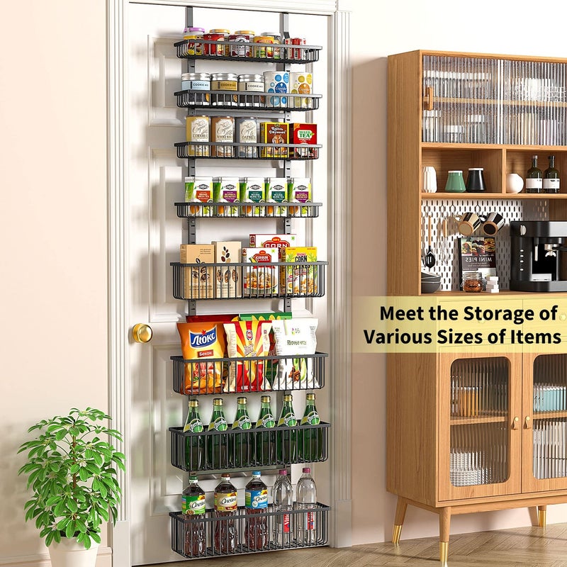 Moforoco 8-Tier Over The Door Pantry Organizer, Pantry Organization and Storage, Black Hanging Basket Wall Spice Rack Seasoning Shelves, Home & Kitchen Laundry Room Bathroom Essentials accessories - Image 2