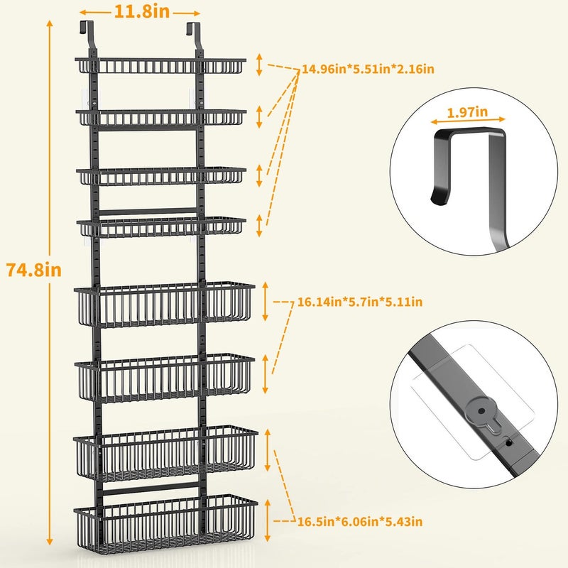 Moforoco 8-Tier Over The Door Pantry Organizer, Pantry Organization and Storage, Black Hanging Basket Wall Spice Rack Seasoning Shelves, Home & Kitchen Laundry Room Bathroom Essentials accessories - Image 3
