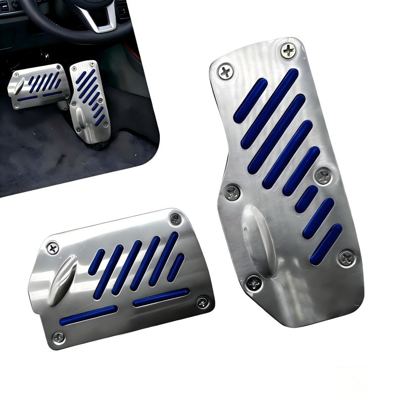 Hugwits 2 PCS NonSlip Car Pedal Covers Premium Aluminum Alloy Automatic Transmission Gas Brake Pads Safe Driving Car Pedal Replacement Accessories Universal for Most Cars Blue - Image 3