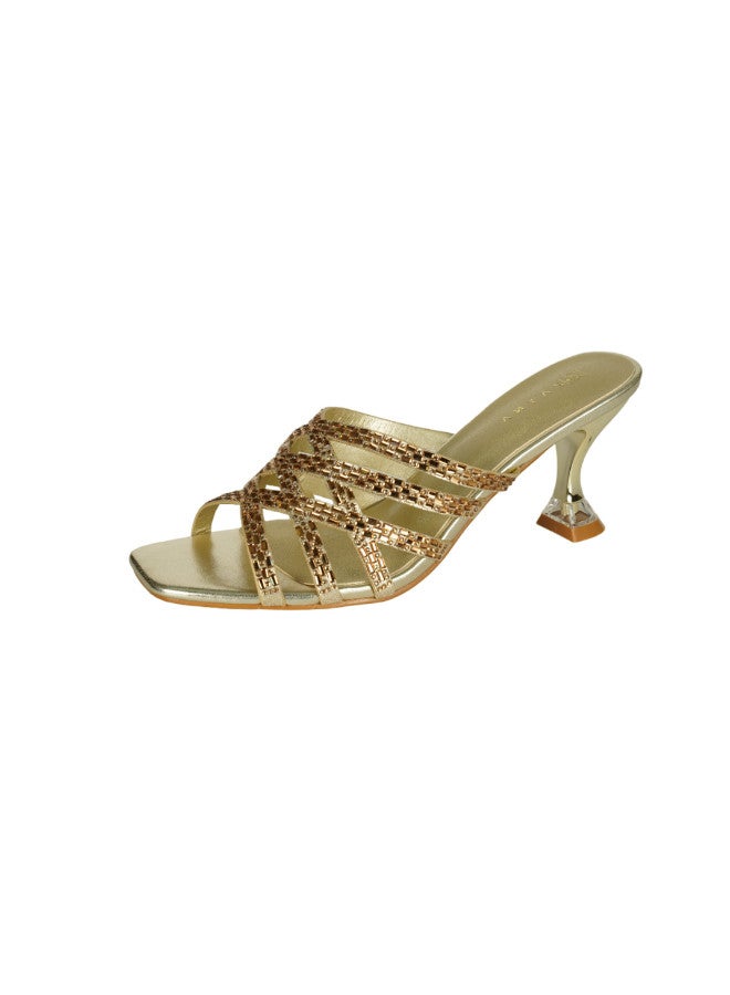 ZAYNA 221-126 Zayna Ladies  Fashion Mid Heel Slip on 15C8618-1185 Gold - Image 3
