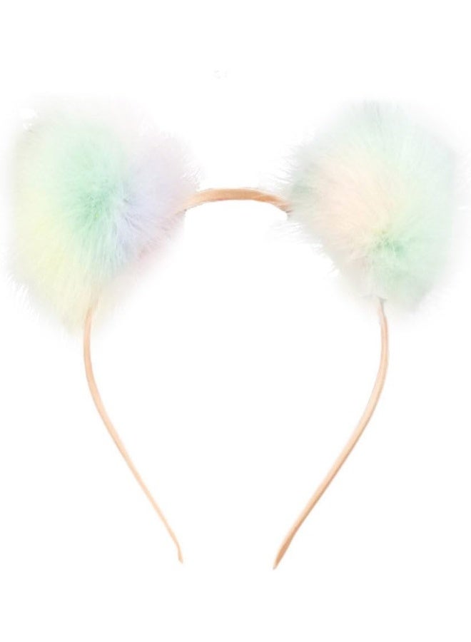 Funbase Funbase Kids Girls Colorful Pompom Ball Headband Fluffy Warm Faux Fur Hair Accessories Hairband  - Image 1