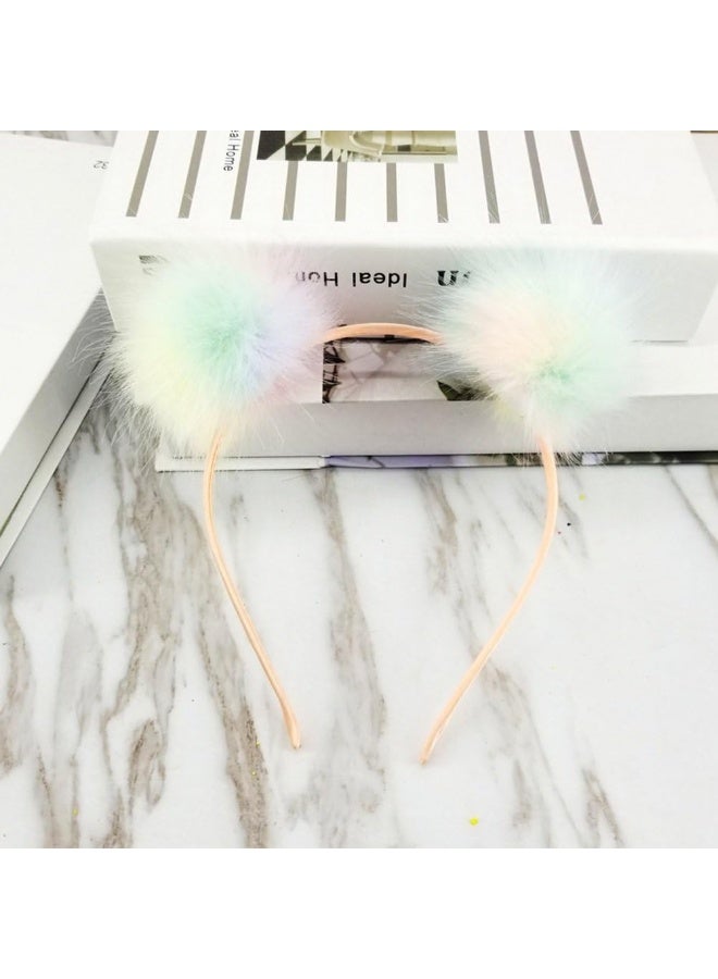 Funbase Funbase Kids Girls Colorful Pompom Ball Headband Fluffy Warm Faux Fur Hair Accessories Hairband  - Image 2
