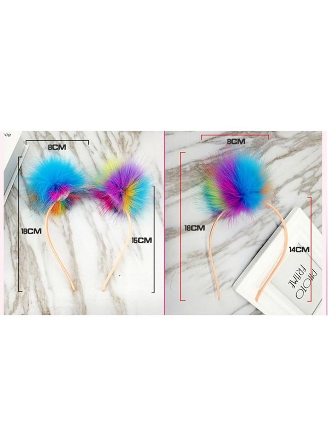 Funbase Funbase Kids Girls Colorful Pompom Ball Headband Fluffy Warm Faux Fur Hair Accessories Hairband  - Image 3