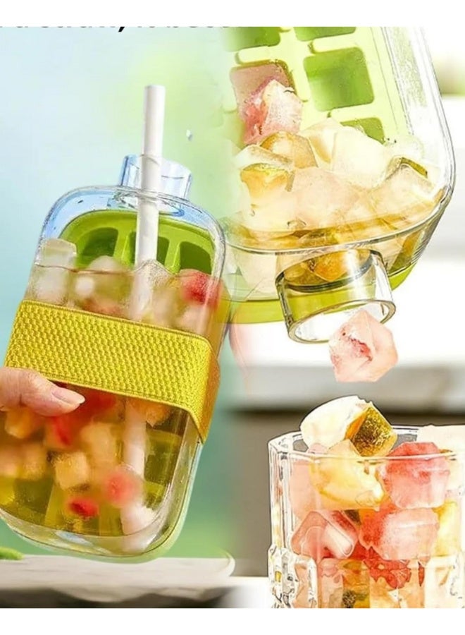 زجاجة مكعبات ثلج ٥٠٠ مل - ٢ في ١: صينية ثلج وزجاجة ماء مع ماصة وغطاء وشريط | مانعة للتسرب، خالية من مادة BPA، مع خاصية إخراج الثلج دون لمس | مناسبة للسفر والعصير والأنشطة الخارجية (٥٠٠ مل / ١٧ أونصة) - متعدد الألوان - Image 2