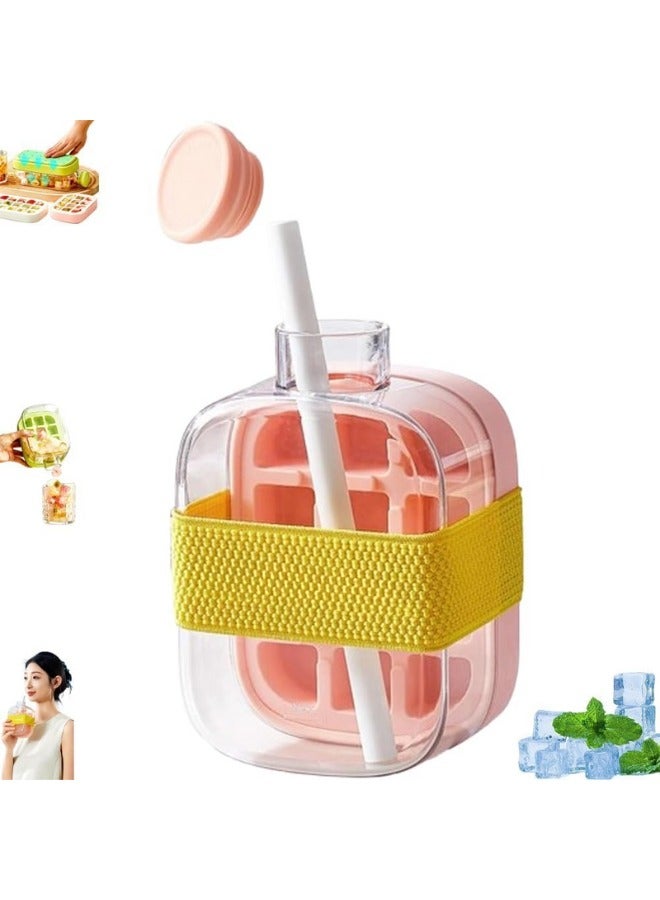 زجاجة مكعبات ثلج ٥٠٠ مل - ٢ في ١: صينية ثلج وزجاجة ماء مع ماصة وغطاء وشريط | مانعة للتسرب، خالية من مادة BPA، مع خاصية إخراج الثلج دون لمس | مناسبة للسفر والعصير والأنشطة الخارجية (٥٠٠ مل / ١٧ أونصة) - متعدد الألوان - Image 3