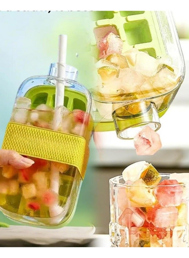 زجاجة مكعبات ثلج ٥٠٠ مل - ٢ في ١: صينية ثلج وزجاجة ماء مع ماصة وغطاء وشريط | مانعة للتسرب، خالية من مادة BPA، مع خاصية إخراج الثلج دون لمس | مناسبة للسفر والعصير والأنشطة الخارجية (٥٠٠ مل / ١٧ أونصة) - متعدد الألوان - Image 4