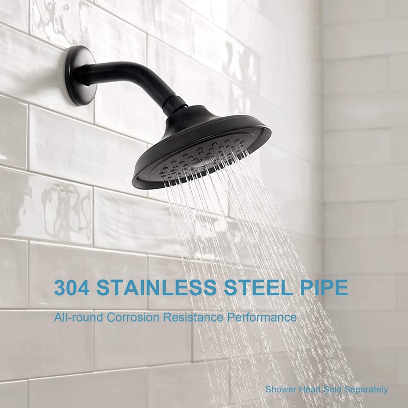 OFFO Shower Arm with Flange, 6 Inches Wall Mount Replacement Angle Shower Head Arm Wall-Mounted For Fixed Shower Head & Handheld Showerhead, Matte Black - Image 3