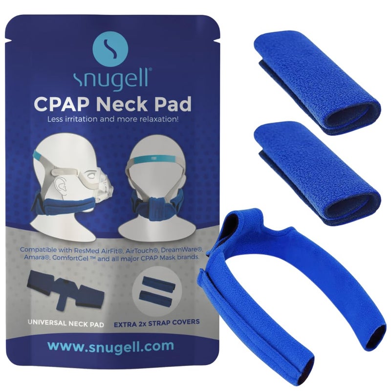 Snugell CPAP Headgear Strap Covers  Neck Pad Cushion Blue  UltraSoft Fleece CPAP Mask Cushion for Comfort  Skin Protector  Ergonomic Design for All Major Brands Provides Ultimate Comfort