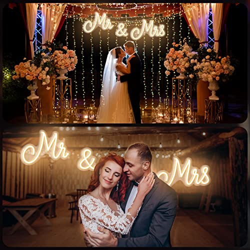 Kittmip Mr and Mrs Neon Sign for Wedding 25 x 7 Inches Neon Light LED Backdrop Wall Decor USB Wedding Reception Decoration Gifts for Anniversary Engagement Banquet(Warm White) - Image 5