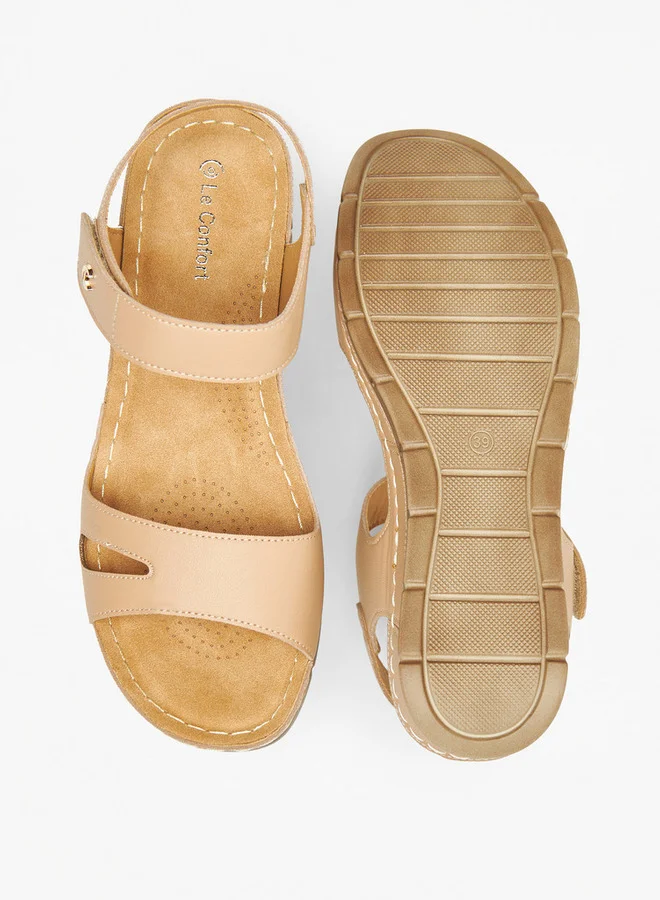 لو كونفورت Solid Strappy Wedge Heeled Sandals with Hook and Loop Closure