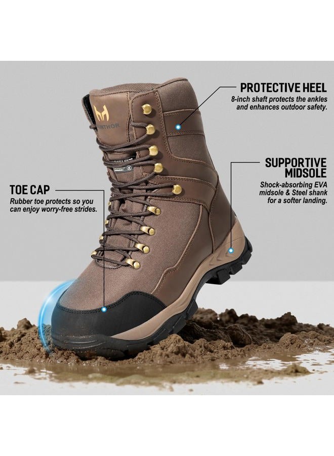 Hunthor Hunting Boots for Men, 1000g Insulated with EVA Midsole, Waterproof Leather Hiking Next Camo G2 Outdoor Boots, Warm Cold Weather, Lightweight and Breathable Shoes (Size 7-14), Brown, 7 - Image 5