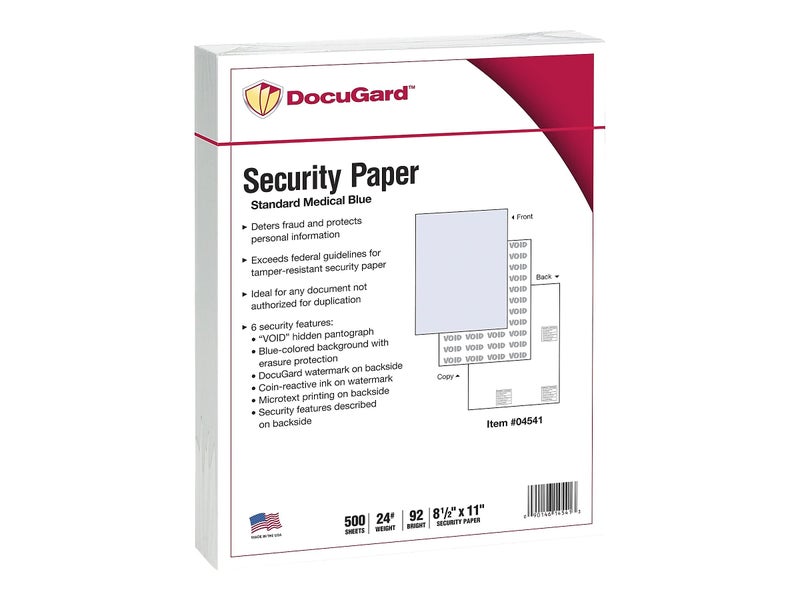 DocuGard Medical Security Papers, 24 lb Bond Weight, 8.5 x 11, Blue, 500/Ream - Image 2