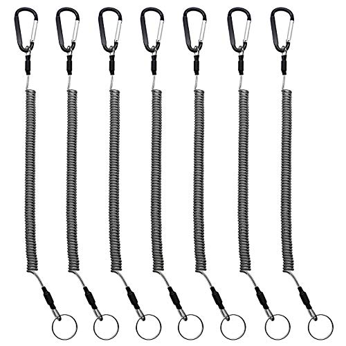 BB Hapeayou Coiled Lanyard (7pcs) Safety Retractable Coiled Tether with Carabiner for Fishing, Pliers, Boating, Tool (Black) - Image 1